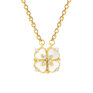 Colliers pendentifs raffinés en acier inoxydable plaqué or 18 carats avec zircon, motif <span class=keywords><strong>trèfle</strong></span> à quatre <span class=keywords><strong>feuilles</strong></span>, double usage, pour femmes - Product Image 4