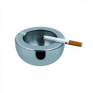 Cenicero Aristo de acero inoxidable de doble pared de diseño clásico bandeja de humo redonda al por mayor para hoteles y fumadores - Product Image 1