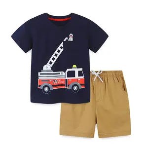 New Summer Großhandel Boutique Marineblau Auto druck Khaki Hosen Casual Short Children'Clothing Boys Sets