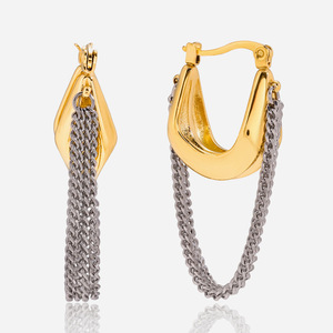 U-Shaped Huggie <b>Earrings</b> With Chain <b>Tassel</b> 18K Gold Stainless Steel Two Tone For Women Light Luxury Fashion Dangle <b>Earrings</b> - Product Image 1