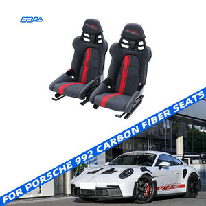 Sièges de voiture personnalisables en cuir Nappa Alcantara, fibre de carbone sèche, noir et rouge rayé, pour Porsche 911 (992.1 992.2) - Product Image 1