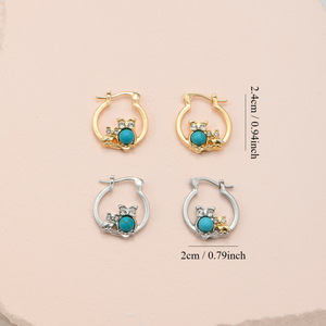 Boucles d'oreilles créoles hibou en alliage de zinc doré et blanc, micro-strass et turquoise, bijoux fantaisie animalier, cadeau - Product Image 2