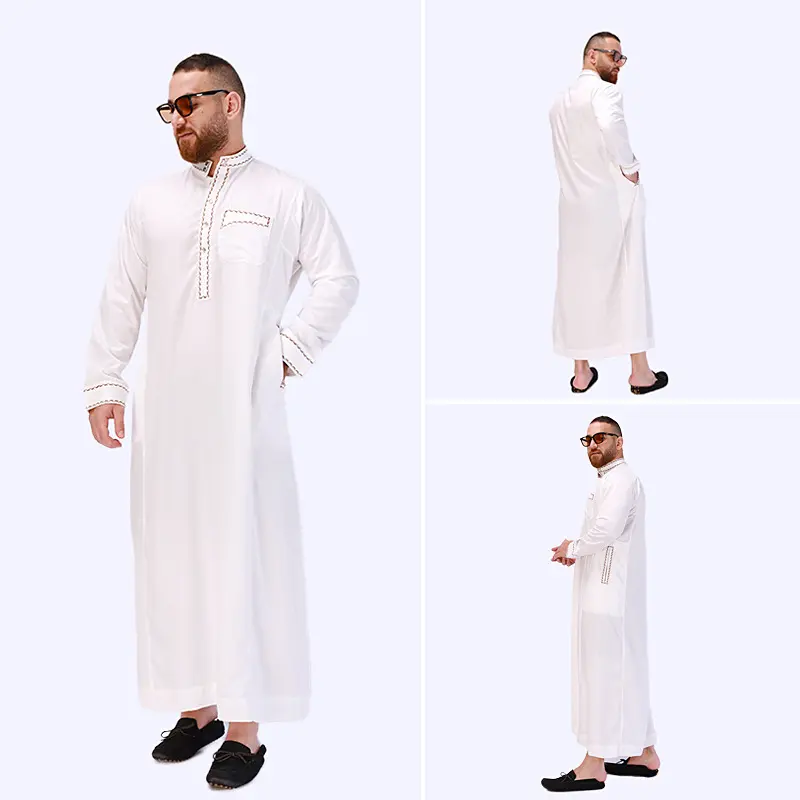 Traje largo personalizado de color blanco marfil para hombre, Ropa Étnica de ceniza de espacio profundo, moda árabe de Oriente Medio