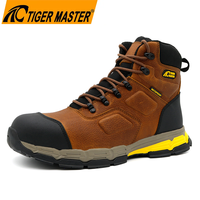 Bottes de sécurité de travail imperméables Tiger Master CE S3, embout en fibre de verre, anti-perforation, cuir véritable marron de haute qualité, semelle en caoutchouc EVA