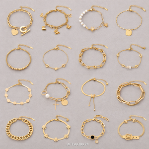 Galeria de Pulseiras de Berloques |   Pulseiras Ajustáveis de Aço Inoxidável com Revestimento em Ouro PVD 18K para Mulheres |   À Prova D'Água e Sem Manchas - Product Image 2