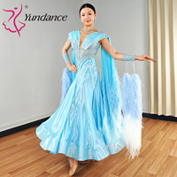 Robe de compétition de danse de salon internationale Yundance B-25158, costume de valse pour femmes, bleu, strass, satin Chrisanne