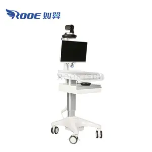 Remotely Electric Hospital Backup UPS Power Single/Dual Screen Computer Laptop Trolley with Camera Bracket for Ward Round