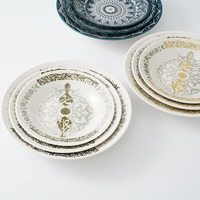 Vaisselle en céramique de gros pour le Ramadan, impression par transfert sous glaçure, design 18 pièces, service de table en porcelaine, assiettes à soupe