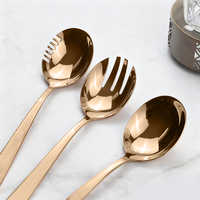 Ensemble de cuillères et fourchettes de service en acier inoxydable poli miroir or rose, ustensiles solides à fentes pour hôtels, restaurants et buffets (vente en gros)