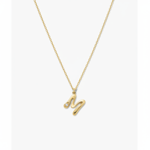 Collar de Moda con Colgante Líquido Orgánico DME, Chapado en Oro, Acero Inoxidable con Diamantes, Perlas y Circonitas, Cadena de Eslabones Elegante - Product Image 1