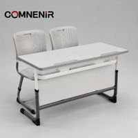 Bureau d'étudiant double moderne à hauteur réglable, mobilier scolaire, taille, couleur et logo personnalisables, fourniture directe d'usine
