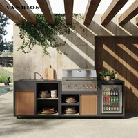 Ensemble de cuisine extérieure modulaire de luxe en aluminium moderne avec barbecue, îlot à pizza, grill et réfrigérateur pour l'extérieur