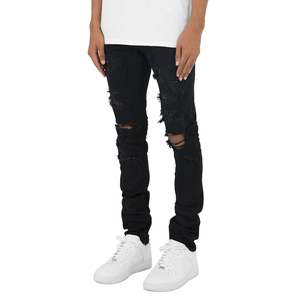 Jeans slim homme haute élasticité avec patchs déchirés aux genoux, style streetwear, pour le dropshipping - Product Image 4