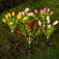 Lampe solaire LED à trois têtes en forme de tulipe, à insérer au sol, petite, pour extérieur, IP65, résistante à la pluie, pour jardin, parc, pelouse, décoration