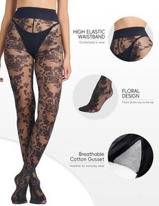 Collants en maille à motif floral <span class=keywords><strong>LABELLA</strong></span>, transparents et respirants pour femmes, avec une large ceinture confortable pour un confort tout au long de la journée - Product Image 4