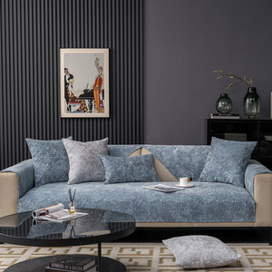 Cojín de sofá <span class=keywords><strong>azul</strong></span> de terciopelo en relieve Universal para todas las estaciones, fundas de sofá Jacquard antideslizantes gruesas suaves y cálidas para el hogar moderno - Product Image 1