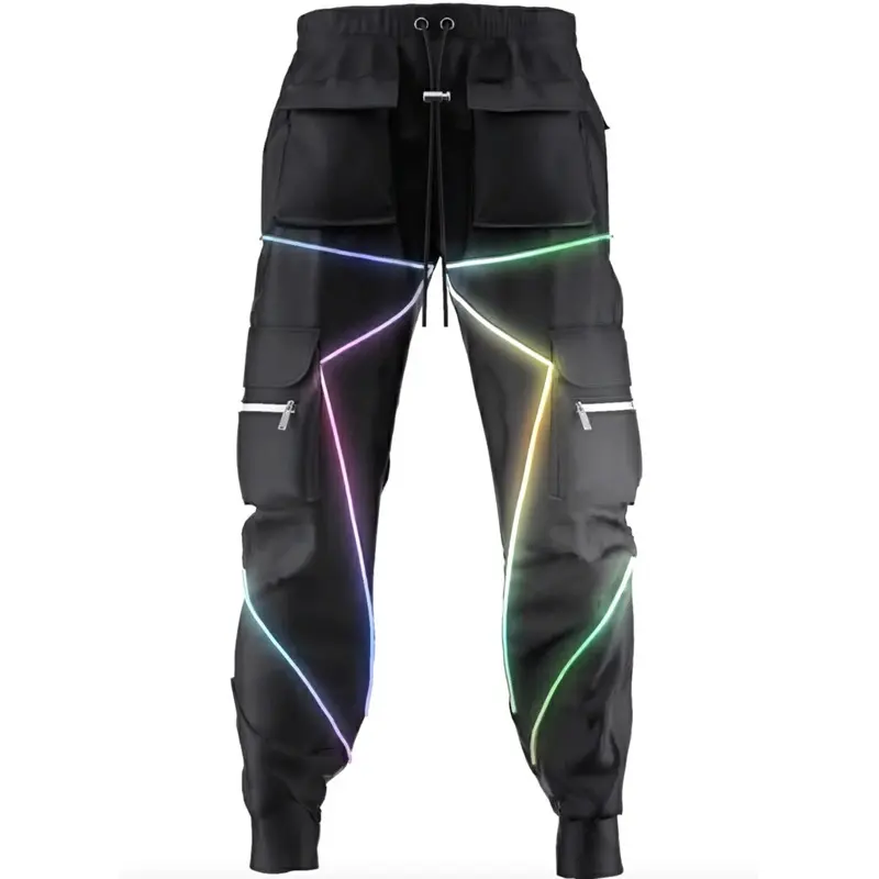 2022 Spring Autumn New Streetwear Multi Pockets Harem Hip Pop Track Pants Sports Night Running Reflective Cargo Jogger Pants Men