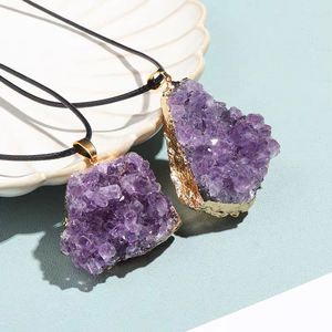 Pendentif en cristal de pierre naturelle grappe de cristal pierre Druzy géodes d'améthyste couvertes de <span class=keywords><strong>collier</strong></span> plaqué or - Product Image 2