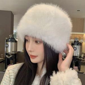 Chapeau d'hiver pour femme en fausse fourrure moelleuse, protection des oreilles, <span class=keywords><strong>bonnet</strong></span> de ski, coupe-vent, chapeau <span class=keywords><strong>russe</strong></span>, <span class=keywords><strong>bonnet</strong></span> en fausse fourrure de renard, chapeau de motard - Product Image 1