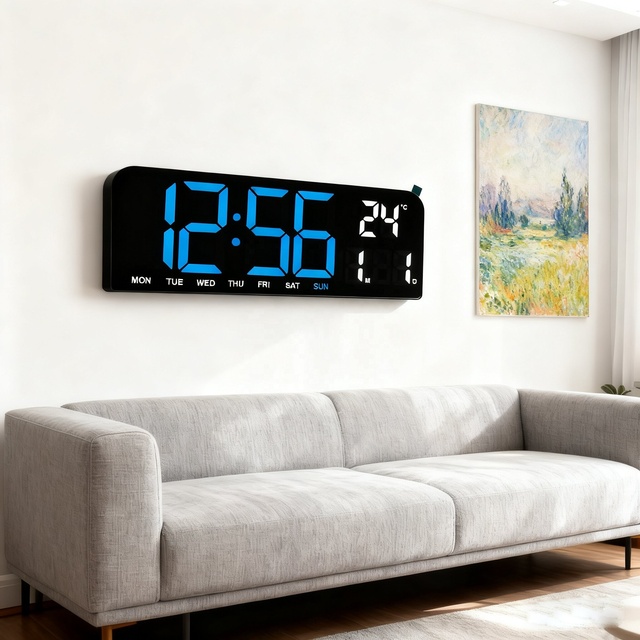 Custom Large Display LED Wall Clock with Digital Calendar Dual Alarm Adjustable Brightness Home Decoration Timer Living Room Use