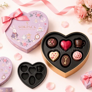 Boîte cadeau rigide personnalisée en forme de cœur pour aliments pour bébés et chocolats, avec insert en plastique noir, ruban en satin, boîte à bonbons pour la Saint-Valentin - Product Image 5