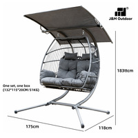 Sillón Colgante Doble de Hierro Tejido con Toldo, Resistente al Sol, para Patio, Silla Mecedora Suspendida para Descanso