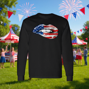 Camiseta de manga larga con diseño de labios de la bandera estadounidense, diseño premium para el 4 de julio, Día de la Independencia - Product Image 3