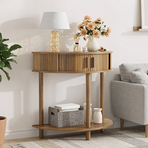 Half Moon Console <b>Table</b> 31.5 Inch Wood Storage Entryway Sofa <b>Table</b> Modern Farmhouse Decorative <b>Table</b> For Living Room - Product Image 3