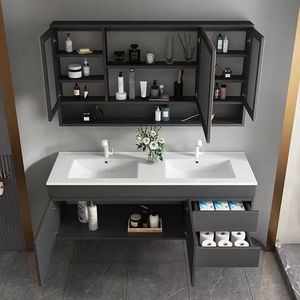 Simple black bathroom cabinet smart <b>mirror</b> cabinet hanging cabinet body white washbasin - Product Image 4