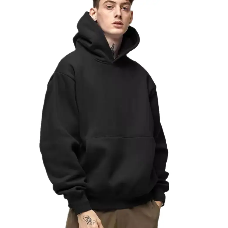 herren 100 % baumwolle einfarbig dick französisches frottee luxus hohe qualität schweres gewicht Übergröße passend kundenspezifisches drucklogo herren kapuzenpullis & sweatshirts