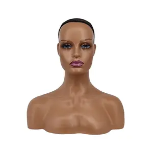 European Beauty Scarf Hat Display Props Black Mannequin Head for Wigs Realistic Female