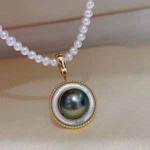 S925 Silver Pendant Accessory DIY 10-11mm Round Bead Necklace with 30934 Empty Holder and Concealer <b>Jade</b> S925 Silver Findings - Product Image 1