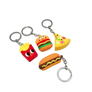 Benutzer definierte Cartoon 3D PVC Kreative Pommes Frites Pizza Hot Dog Burger Gummi Schlüssel ring Rucksack Anhänger Weich kleber Schlüssel anhänger