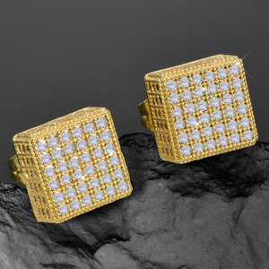 Pendientes de Circonita con Incrustaciones de Diamantes de Imitación en Forma de Cubo, Hipoalergénicos, Chapados en Oro de 18K, para Mujer, Venta al por Mayor - Product Image 1