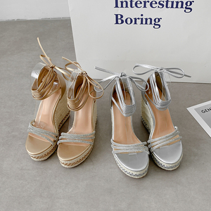 Sandalias de tacón súper alto con plataforma 2024, con tiras de paja, punta abierta, suela gruesa, zapatos de mujer a la moda - Product Image 4