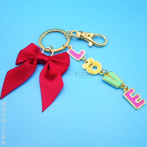 Custom Made Colorful <b>Glitter</b> Epoxy Metal Letter Keychain With <b>Red</b> Bow Pendant Gold Hardware Fashion Gift - Product Image 2