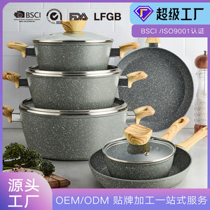 Maifan Stone <b>Cookware</b> <b>Set</b> 6 Piece Non Stick Frying Pan Soup Pot Milk Pot Gray Black Oven Safe Hand Wash Only - Product Image 5