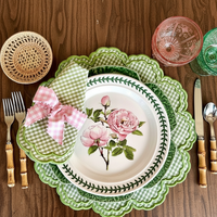 Set de table écologique réutilisable et personnalisable en gingham brodé à la main, style campagne française, festonné, pour la maison et les mariages