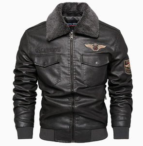 Chaqueta de Cuero para Hombre, Forrada con Sherpa, Cortavientos, Estilo Bomber, Ropa Exterior Informal para Invierno - Product Image 3