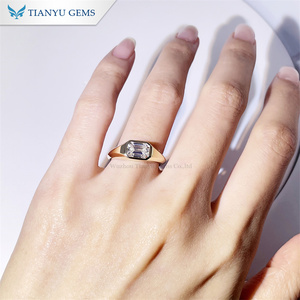 Tianyu Gems D VVS1 5*7mm 1ct <span class=keywords><strong>Esmeralda</strong></span> corte Moissanite diamante 10K 14K 18K oro amarillo sólido hombres anillos - Product Image 6