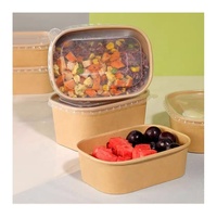 Contenants en papier kraft rectangulaires jetables de 500 ml, 750 ml, 880 ml, 1000 ml pour salades, collations, fruits, plats à emporter avec couvercle