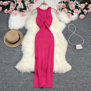 Robe Longue en Maille Tricotée Sexy Tendance Unie <span class=keywords><strong>Sans</strong></span> Manches Extensible Ajustée pour Femme Vente en Gros - Product Image 4