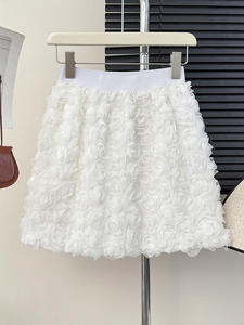 Falda Corta de Cintura Alta, Diseño Ajustado en Línea A, Juvenil y Femenina, con Cuentas, de Fibra de Poliéster Antiarrugas, para Verano - Product Image 3