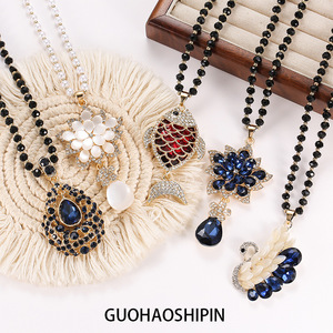 Fashion Sweater Chain Flower Shape Zinc Alloy Crystal Pendant Party Jewelry Long Necklace - Product Image 4