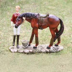 Nhựa Craft Cô Gái Tượng Lady Với Ngựa Bức Tượng Trang Trí Nội Thất Tượng Ngựa Điêu Khắc