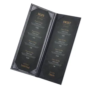 2023 New Design Carte Menu Leather Menu Book For Restaurant Wine Bar Cafe Drinks Menu Covers With Plastic Pockets