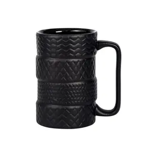 DD2436 Novelty 3D Cool Tire-shaped Cup with handle Unique Gifts Large Coffee Tea Mugs Creative Black Ceramic Tyre Mug