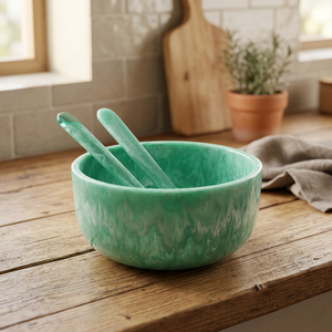 Cuenco para servir ensalada de resina hecho a mano con diseño de mármol y cuchara, cuenco de resina con efecto mármol hecho a mano con cuchara, para comedor de primera calidad - Product Image 1