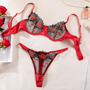 Completo Intimo Sexy in Pizzo Ricamato con Fiori, Set 2 Pezzi con Spalline Regolabili per Donna - Product Image 5