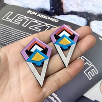 Anting-anting kancing geometris cermin 3D akrilik terbaru anting-anting modis penuh warna untuk musim panas wanita